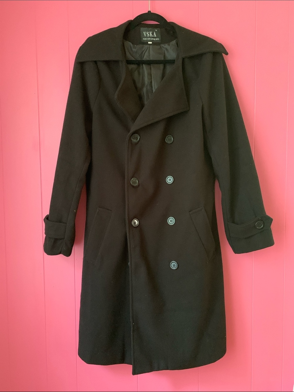 Men's Black Double-Breast Wool-like Coat